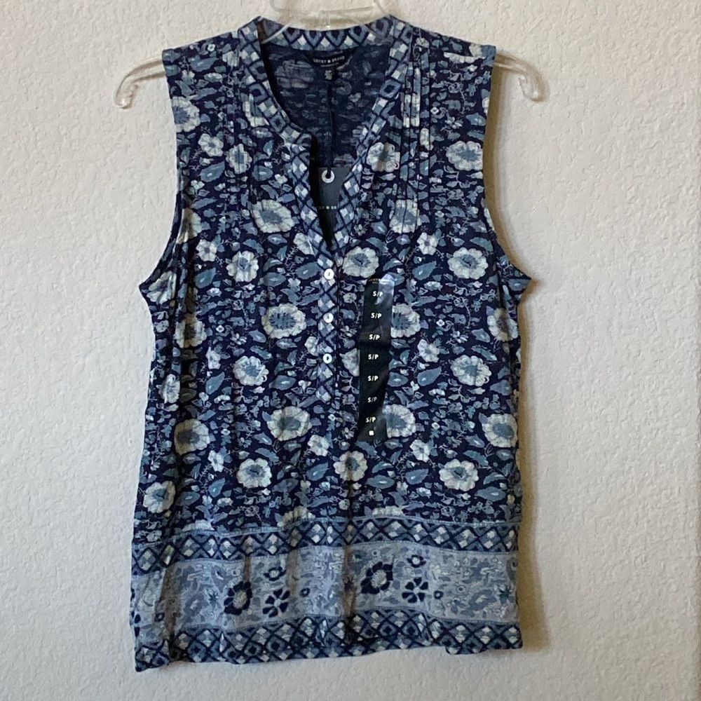 Lucky Brand Blue and White V-neck Blouse Size SP - Picture 2 of 8